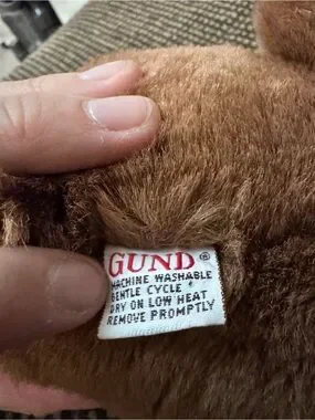 Gund | Toys | Vintage Gund Brown Teddy Bear With Red Bow Plush | Poshmark